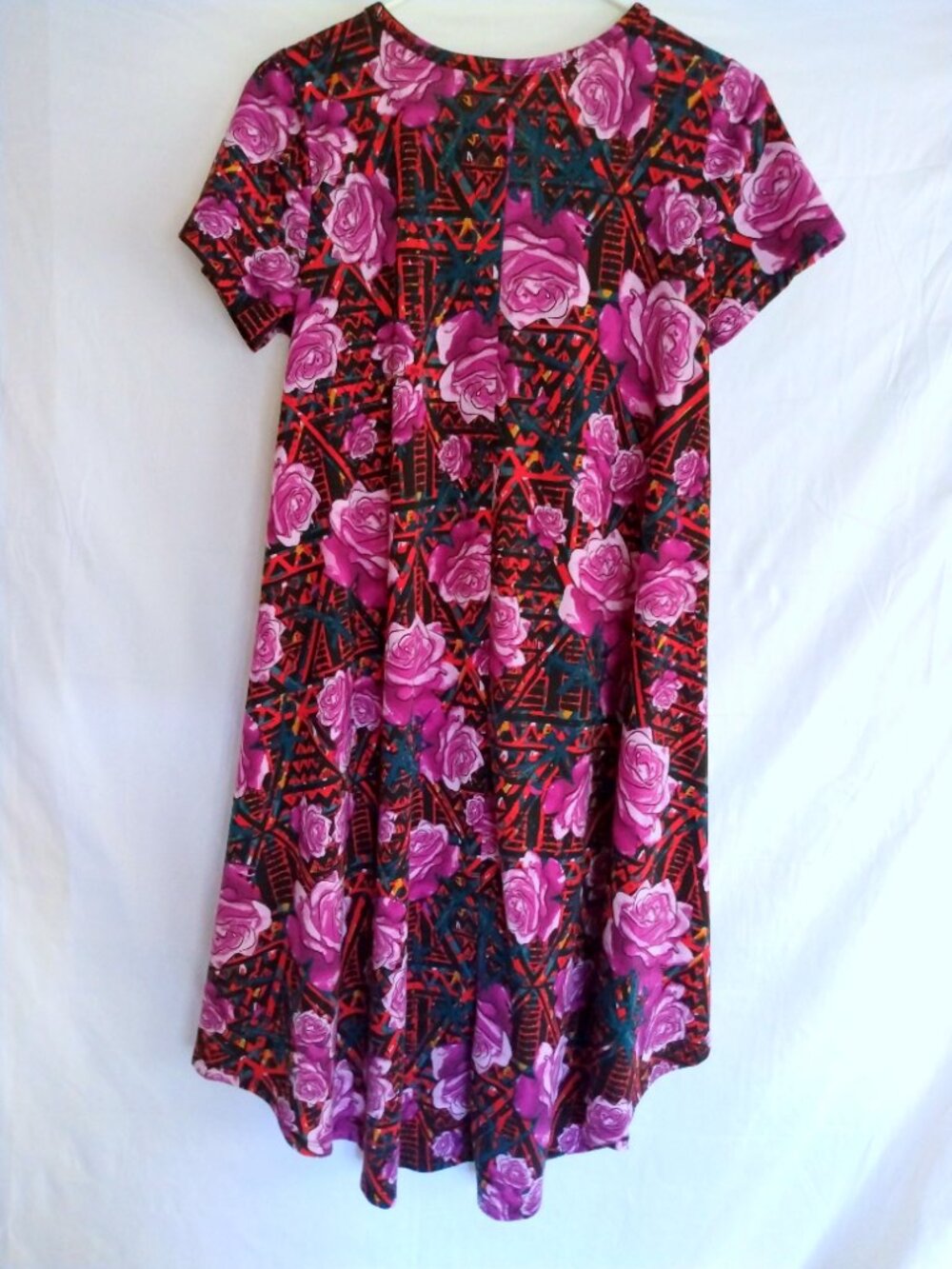 LuLaRoe Pink Floral Geometric Simply Comfortable Stretch Dress XS Boho Retro - Picture 4 of 5